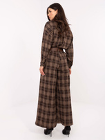 Brązowe flanelowe spodnie w kratę