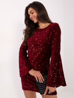 Burgundy sequin dress for a party.