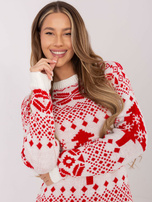 Ecru świąteczny sweter we wzory 