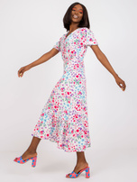 Ecru midi sukienka z kwiatowym printem