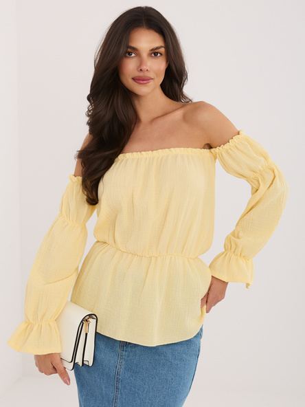 Jasnożółta muślinowa bluzka z gumką w talii