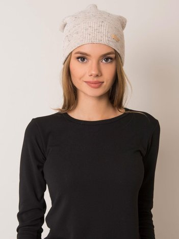 Beige Damenmütze mit Pompom RUE PARIS.