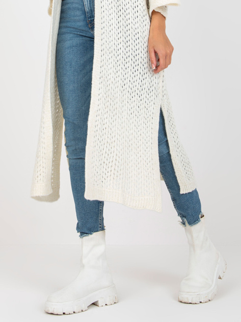 Hurt Ecru długi ażurowy kardigan z szerokim rękawem OCH BELLA