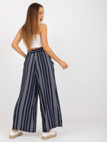 Hurt Granatowe lenie spodnie z materiału w paski SUBLEVEL 