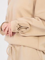 Beżowy casualowy komplet z bluzą i spodniami  