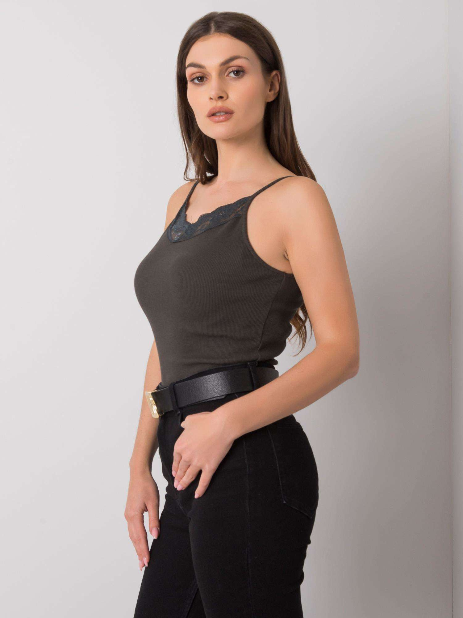 Ciemny khaki top prążkowany Armine