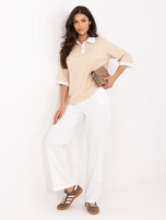 Beżowa casualowa bluzka z kołnierzykiem