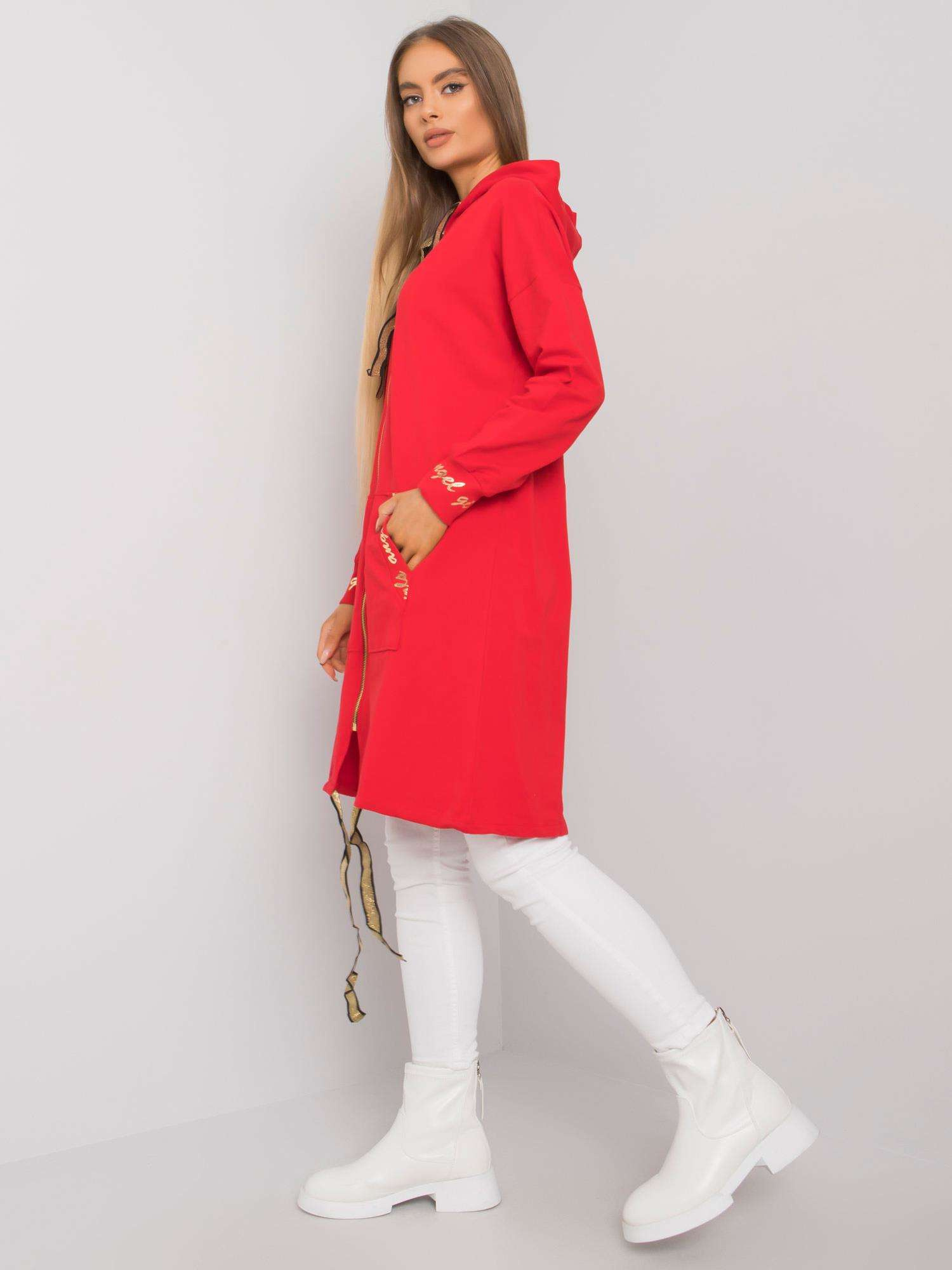 Rote lange Jacke mit Reißverschluss Ermelinde.