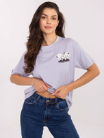 Liliowy bawełniany t-shirt z nadrukiem SUBLEVEL 