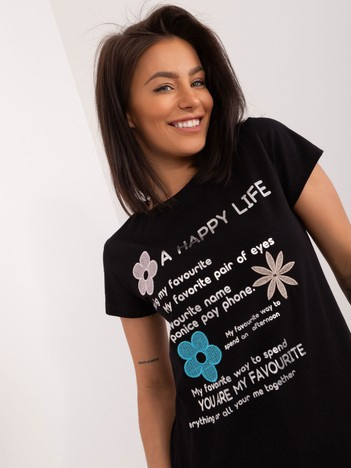 Hurtownia Czarny t-shirt z napisami  BASIC FEEL GOOD