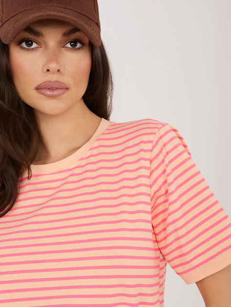 Fluo pomarańczowy bawełniany t-shirt w paski RUE PARIS