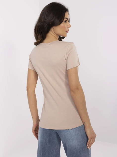 Beżowa bluzka z wyhaftowanym napisem