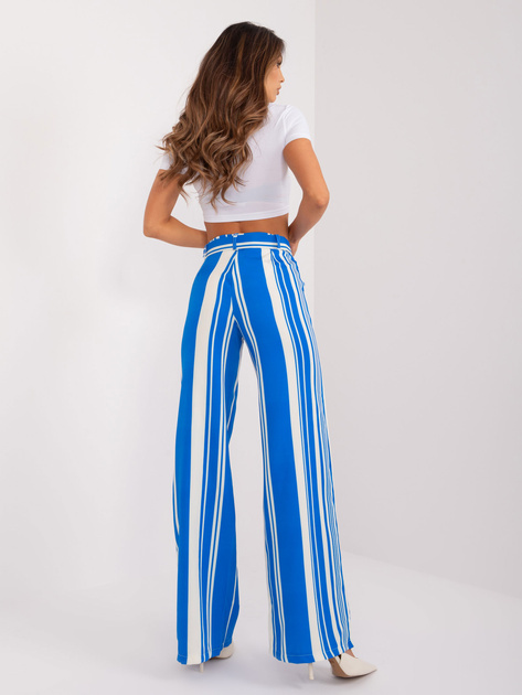 Hurt Ciemnoniebiesko-ecru materiałowe spodnie z paskiem