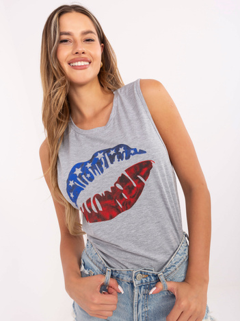 Szary damski top w amerykańskim stylu RUE PARIS 
