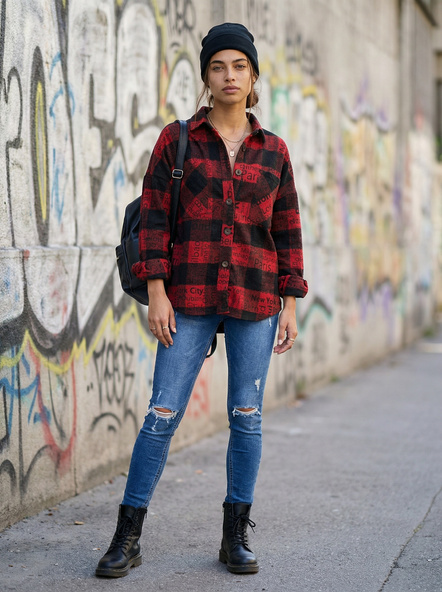 Hurt Czarno-czerwona wierzchnia koszula w kratę z napisami