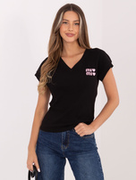 Czarna damska bluzka z haftowanym napisami