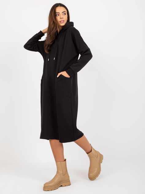 Hurt Czarna midi sportowa sukienka basic z kieszeniami