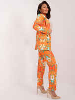 Hurtownia Pomarańczowy elegancki komplet damski z printem