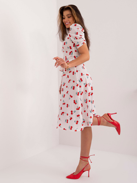 Hurt Biała trapezowa sukienka z bufiastymi rękawami