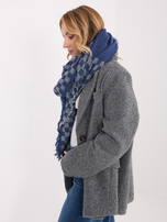 Granatowo-ecru szal w geometryczny wzór