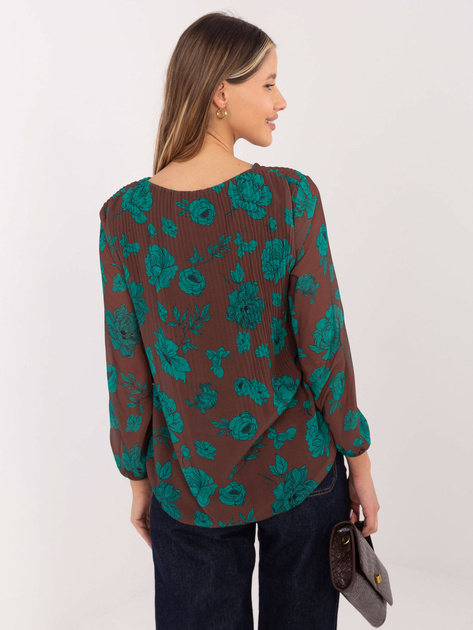 Brązowo-zielona bluzka plisowana Liana