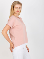 Brudnoróżowy bawełniany t-shirt plus size z nadrukiem