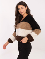 Czarno-brązowy sweter oversize w paski RUE PARIS 