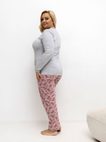 Szara piżama plus size ze spodniami w kwiaty
