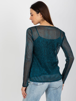 Hurt Morsko-czarna dwuczęściowa bluzka wizytowa z broszką