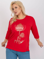 Czerwona bawełniana bluzka plus size z nadrukiem