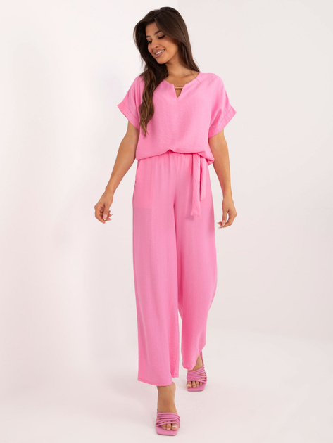 Hurt Różowy komplet letni z szerokimi spodniami