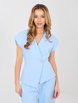 Pastelowy niebieski elegancki komplet ze spodniami RUE PARIS 