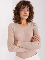 Hurt Beżowa bluzka basic w prążek  BASIC FEEL GOOD