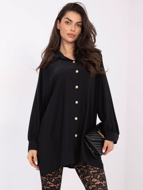 Czarna elegancka koszula oversize z rozcięciami