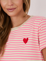 Fluo różowo-beżowy damski t-shirt z bawełny