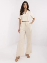 Jasnobeżowe zwiewne spodnie z dodatkiem lnu