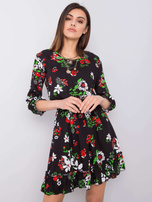 Schwarzes Kleid mit Blumen Arlette.