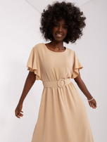 Hurtownia Beżowa sukienka na co dzień z okrągłym dekoltem