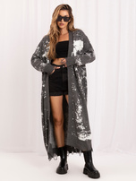Dunkelgrauer langer Damen-Kardigan mit Print.