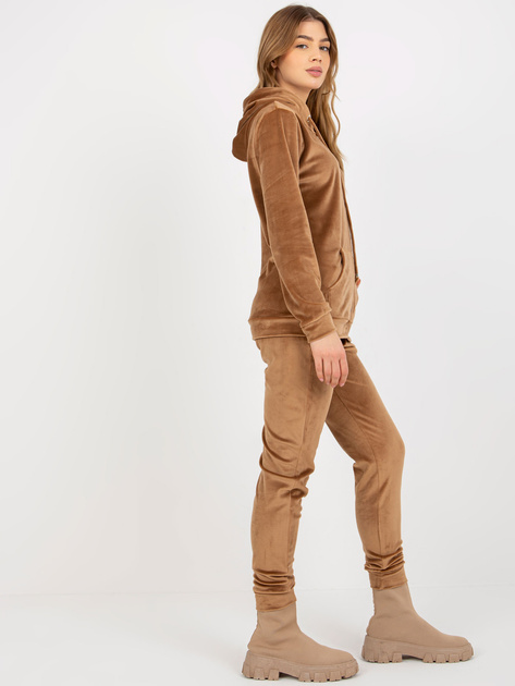 Hurt Camelowy damski komplet welurowy z bluzą rozpinaną