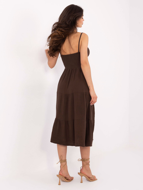 Ciemnobrązowa muślinowa sukienka z falbaną