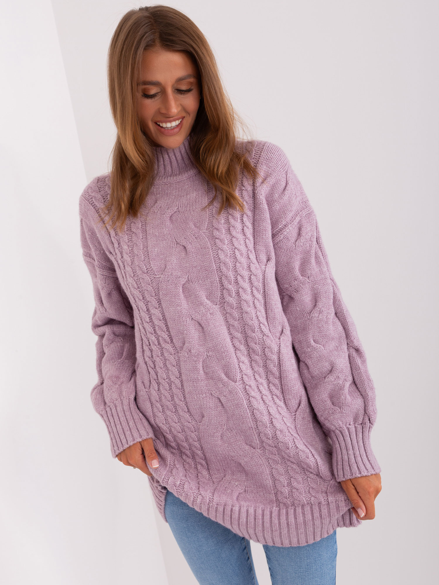 Light purple knit dress with braids