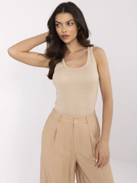 Beżowy prążkowany top bez rękawów
