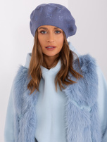 Hurt Brudnoniebieski damski beret z aplikacjami