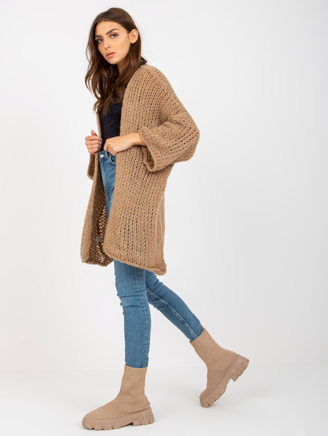 Hurt Ciemnobeżowy dzianinowy kardigan oversize OCH BELLA