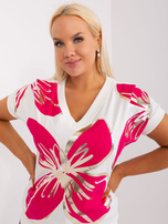 Hurtownia Ecru-fuksjowa bluzka plus size z nadrukiem