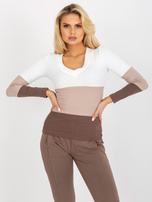 Hurt Biało-brązowa codzienna bluzka basic w prążek RUE PARIS 