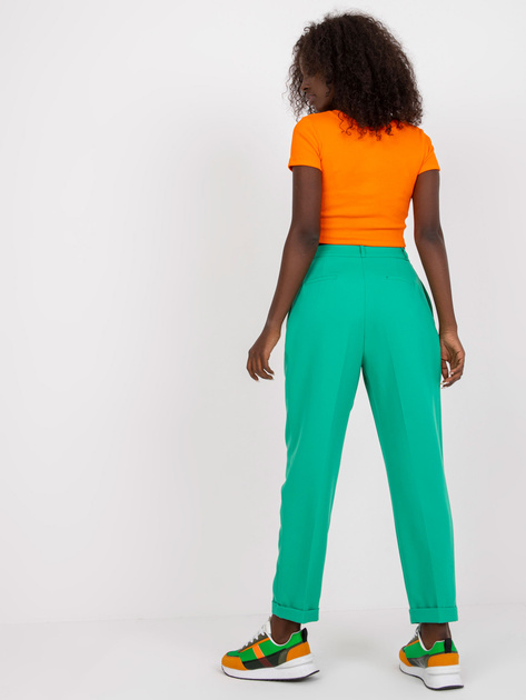 Zielone damskie spodnie z materiału z kieszeniami RUE PARIS