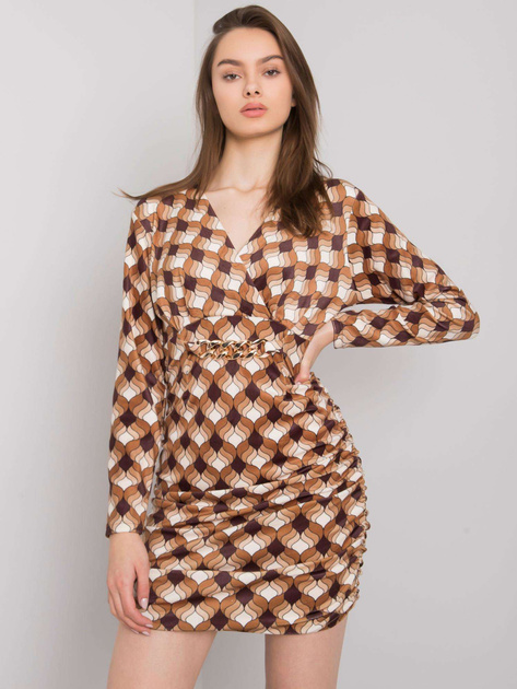 Brązowa sukienka welurowa we wzory Montilla