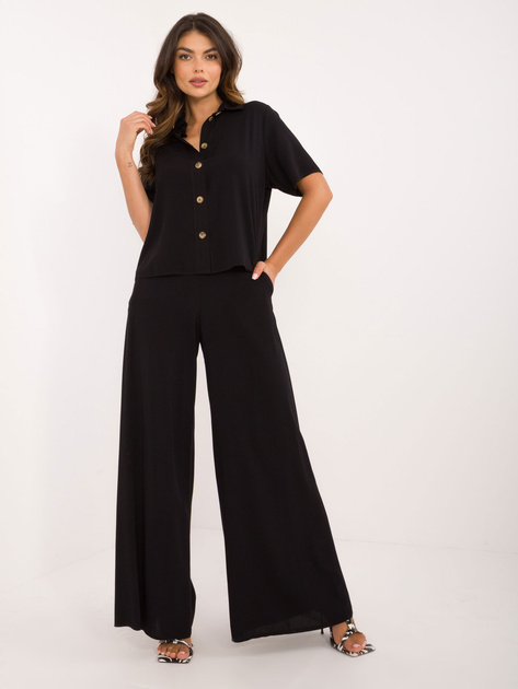 Hurt Czarny damski komplet letni z rozpinaną koszulą